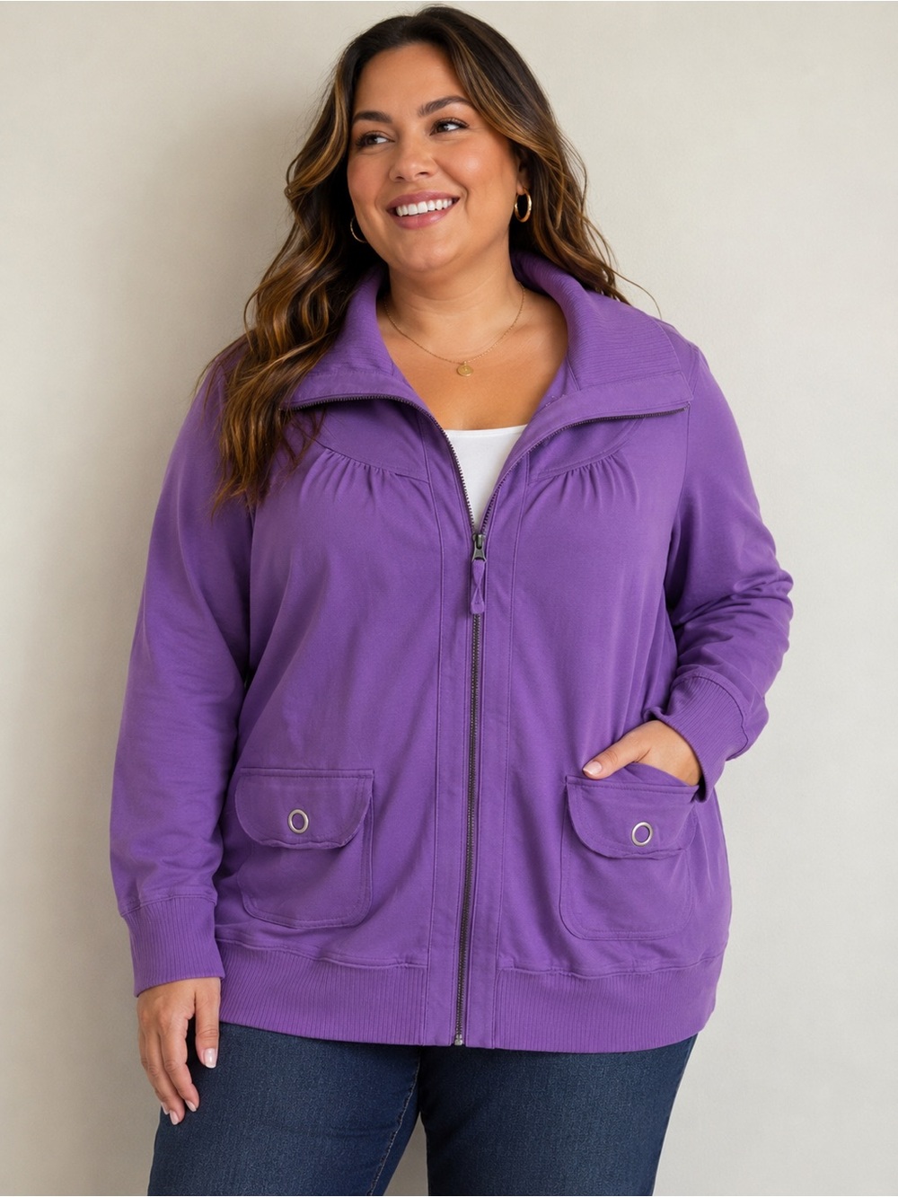 Lane Bryant 22/24W Purple Full Zip Jacket Cotton Stretch Plus Size Casual Travel
